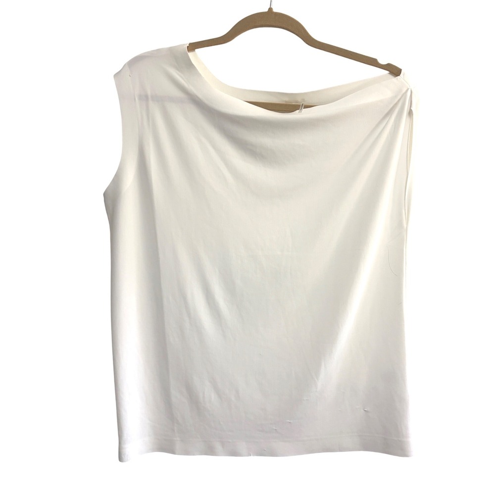 Norma Kamali Goddess Drape Minimalist White Sleeveless Top Asymmetrical Size M